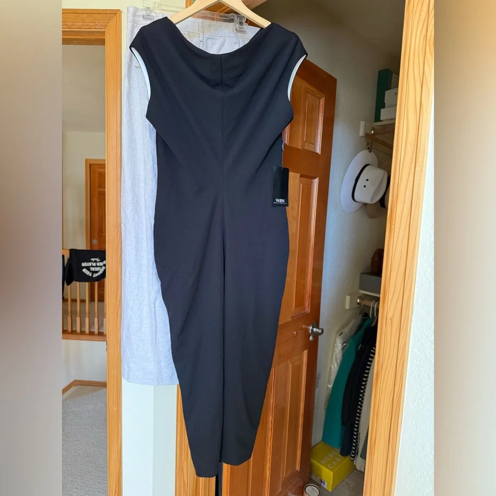 White House Black Market Black Midi Dress with Front Slit - Picture 6 of 7